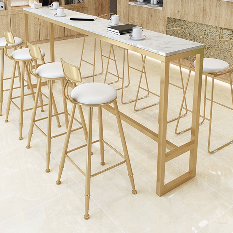 Glam Bar-height Table White Faux Marble Top Fixed Pub Table for Patio