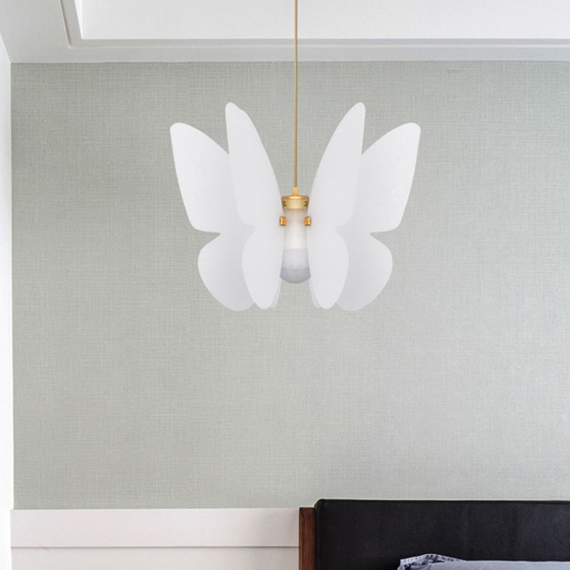 Butterfly Ceiling Hang Fixture Modern Acrylic Single Head Dinning Room Pendant Light Kit in White