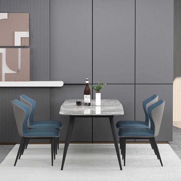 Rectangle Grey Tone Dining Table Sintered Stone Table Simplicity with 4 Legs