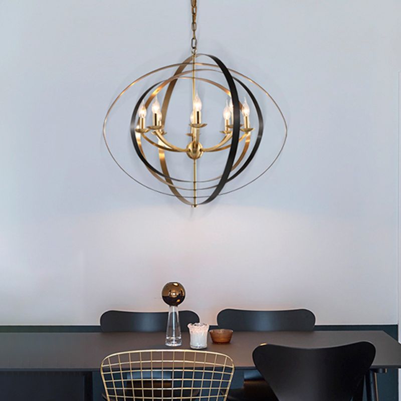 8 Lights Pendant Light Classic Candle Metal Hanging Chandelier in Gold for Living Room with Ring