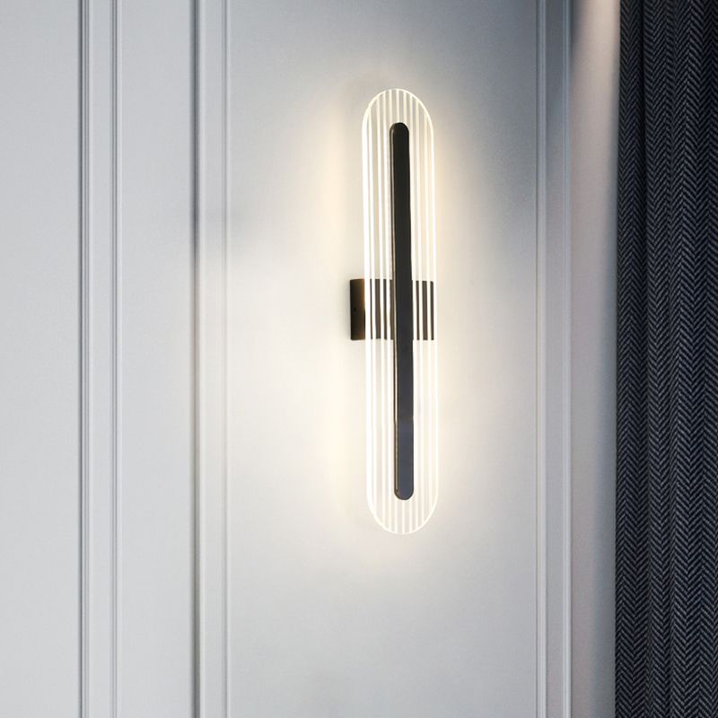 Oval Shade Metal Wall Sconce Modern Style 1 Light Wall Mount Light Fixture in Black