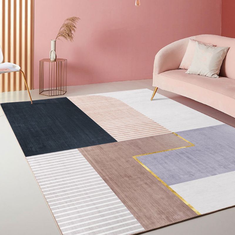 Pink Modern Indoor Rug Blending Stripe Rug Washable Area Rug for Living Room
