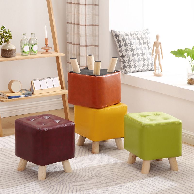 Water Resistant Pouf Tufted Whole Colored Square Faux Leather Pouf Stool