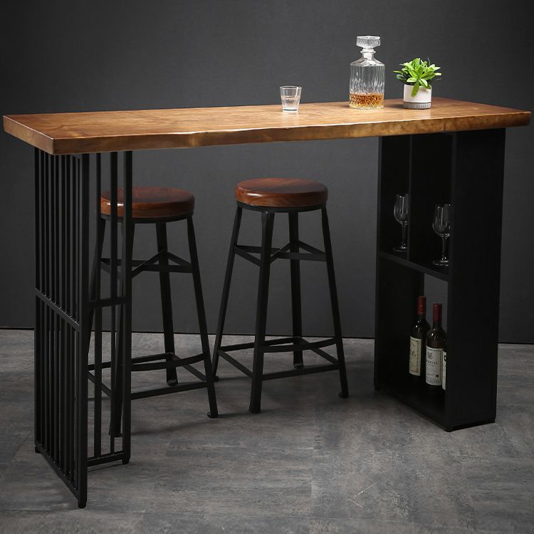 Indoor Glam Pub Set Natural 1/2/3 Pieces Wood and Metal Pub Table Set with Storage