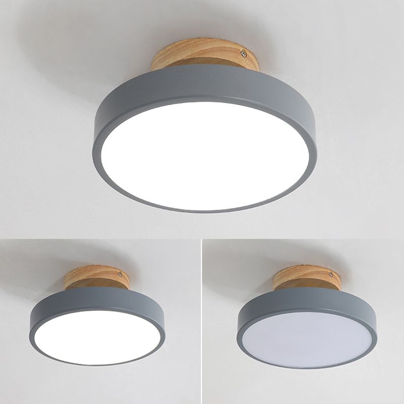 Plafoniera LED Macaron moderna e alla moda, circolare in legno, da incasso, con paralume in acrilico