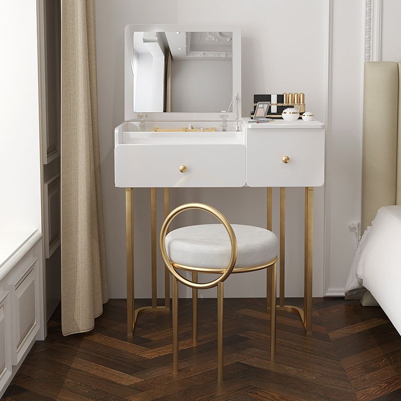 Contemporary Vanity Makeup Table Set 2-Drawer Wood Dressing Table
