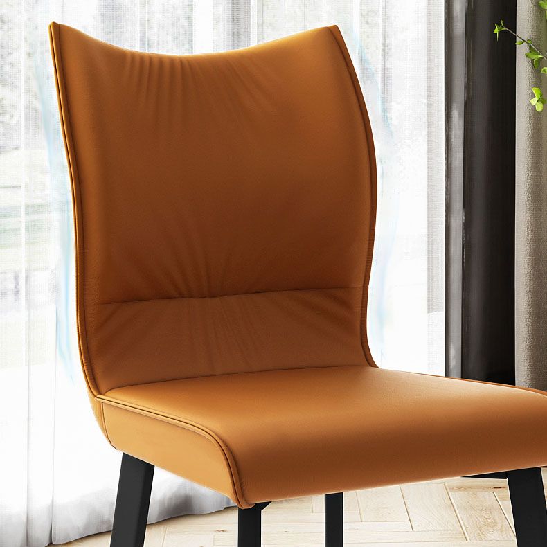 Contemporary Restaurant Leather Side Chair Matte Finish Solid Back Dining Chair