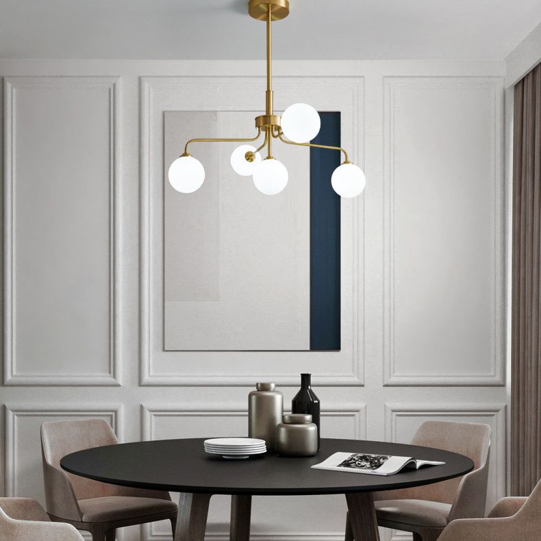 Modern Simplicity Sputnik Pendant Chandelier Opal Glass Hanging Light Fixture for Living Room