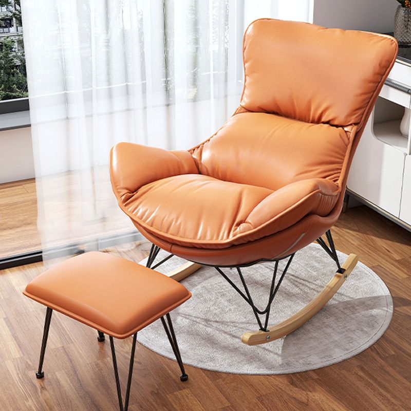 Modern Rocker Upholstered Tufted Cushions Wingback Glider with Dark Leg