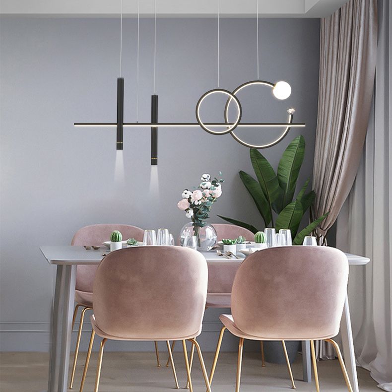 6-Light Linear Island Lighting Contemporary Metal Island Lights for Dining Room