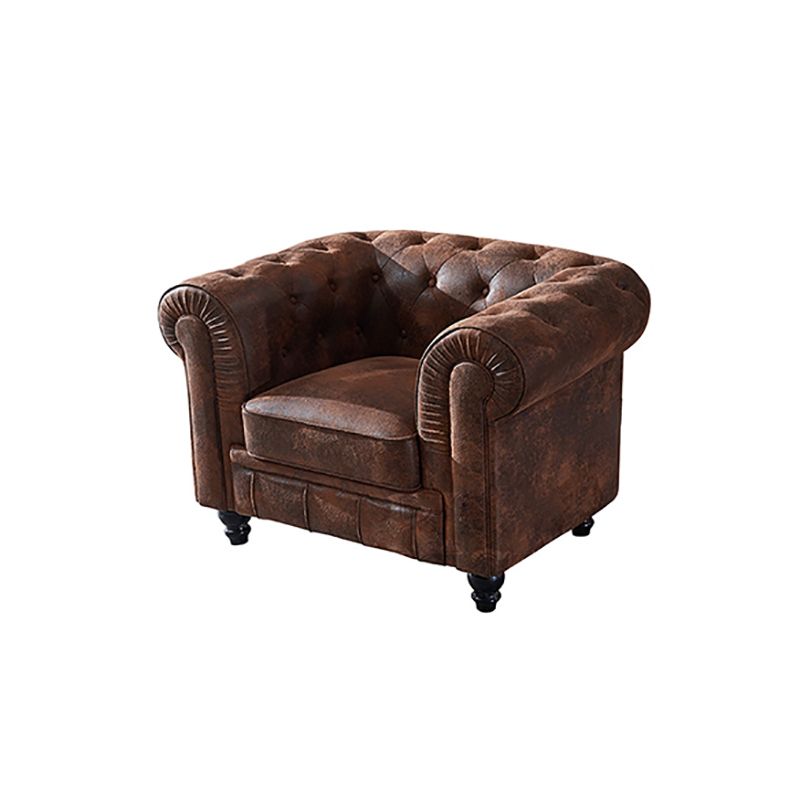 Chesterfield Dark Brown Sofa Apartment Tuxedo Arm Loveseat Genuine Leather Sofa