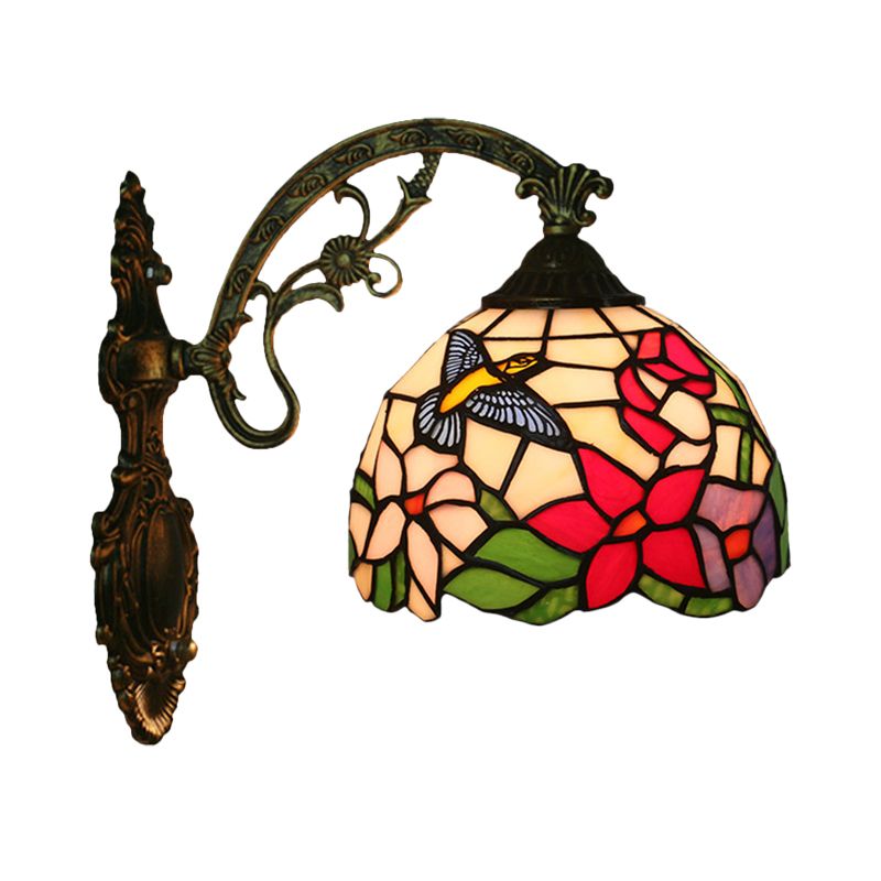 Hand-Crafted Glass Bronze Wall Lighting Magpie and Flowers 1 Head Tiffany Sconce Light Fixture