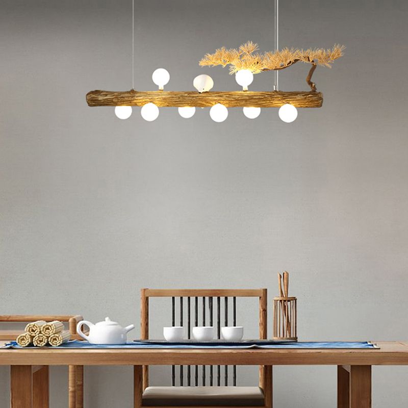 Modern Resin Island Light Fixture Stump Restaurant Hanging Lamp with White Glass Shade