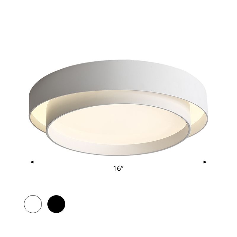 16"/19.5" Wide Simple LED Flush Mount Acrylic White/Black Layered Circle Ceiling Light Fixture in Warm/White Light