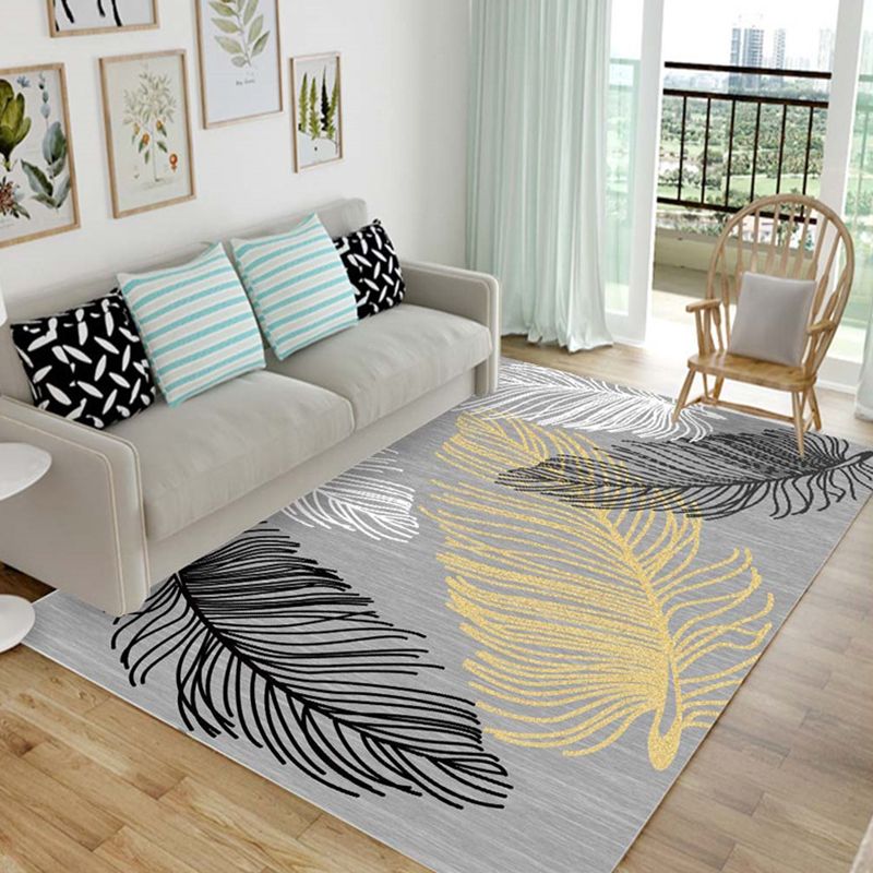 Chic Multicolor Modern Rug Synthetics Feather Patterned Rug Non-Slip Washable Stain Resistant Rug for Lounge