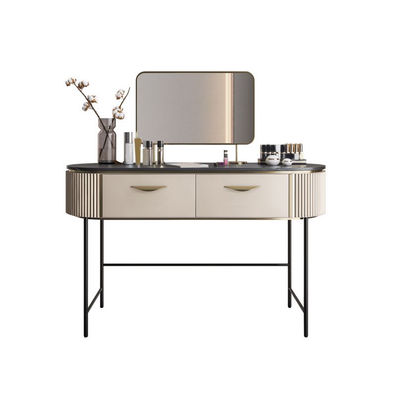 2 Storage Drawers Dresser with Mirror & Padded Stool Contemporary Stone Top Vanity