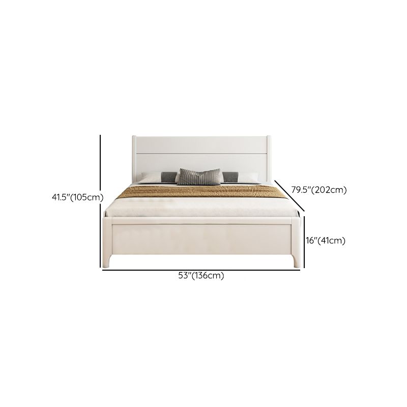 Contemporary White Wood Standard Bed, Rectangular Panel Headboard Bed