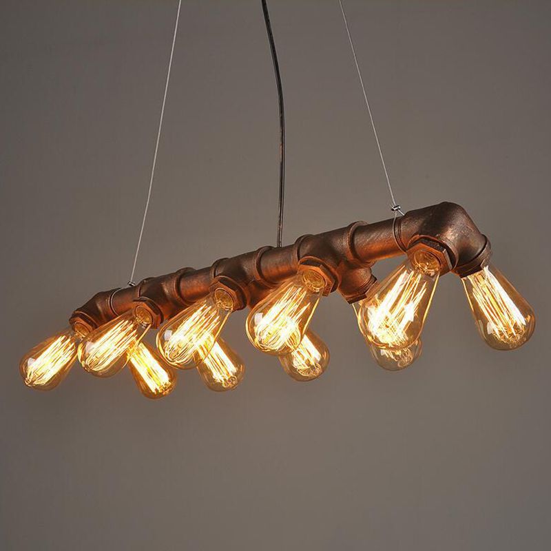 Black/Copper Symmetric Piping Pendant Industrial Metal 10 Bulbs Kitchen Dinette Island Light Fixture