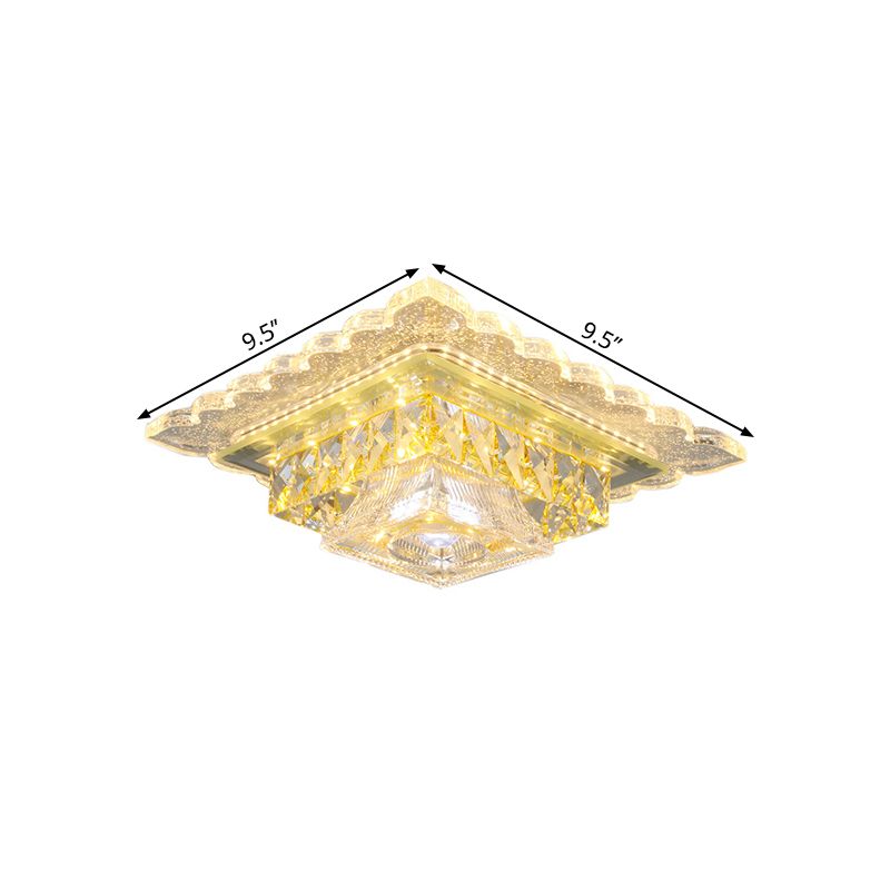 Vierkante plafondlamp eigentijds helder kristal LED-gang inbouwverlichting in warm/wit licht met trapeziumvormige kap