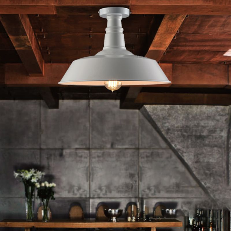 10"/14"/18" Dia Barn Dining Room Ceiling Light Fixture Vintage Style Iron 1 Light Black/White Semi Flush Ceiling Light