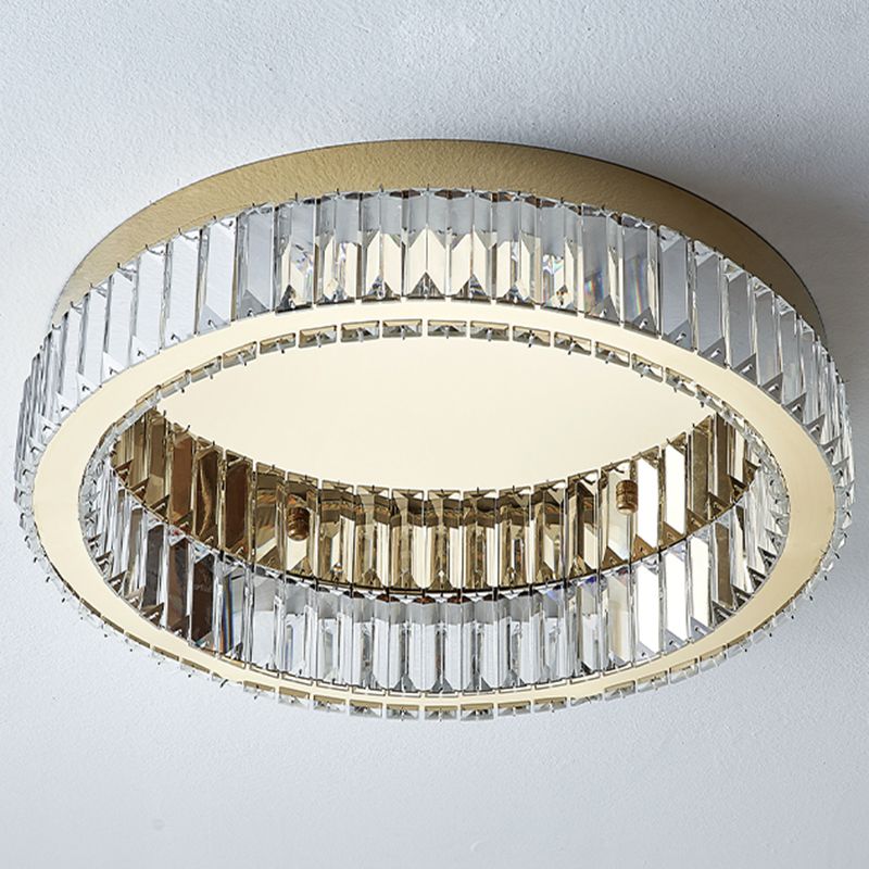 Lámpara de techo LED circular dorada de estilo moderno, montaje empotrado de acero inoxidable con pantalla de cristal