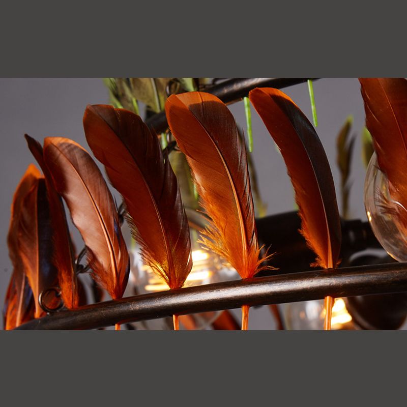 Round Feather Hanging Chandelier Lamp Art Deco Bar Ceiling Pendant Chandelier