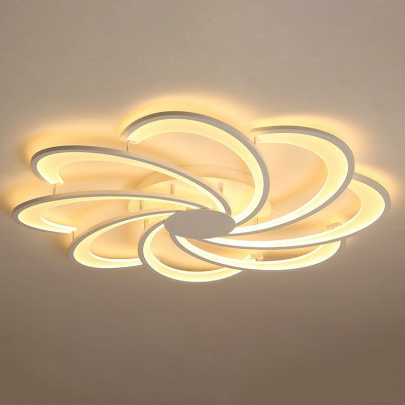 Flower Living Room Flush Ceiling Light Acrylic Contemporary LED Semi Flush Mount Lighting Fixture in White
