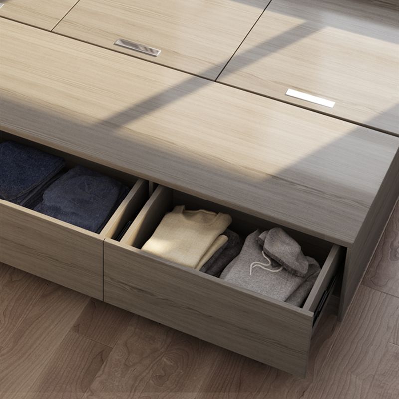 Light Brown Platform Bed Scandinavian 13.77" Tall Bed Frame with Storage Drawers