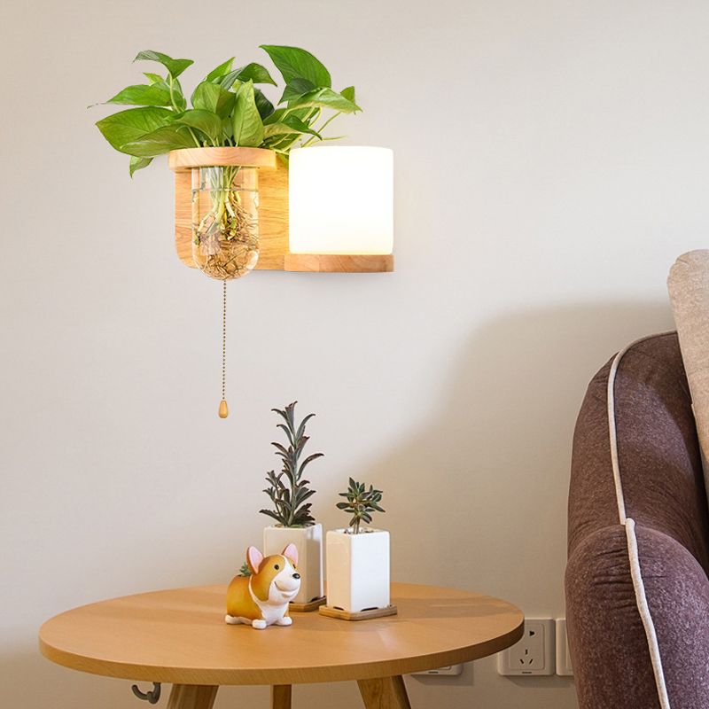 1 Light Wall Light Fixture Modern Wood Wall Mounted Lighting(plants not included)