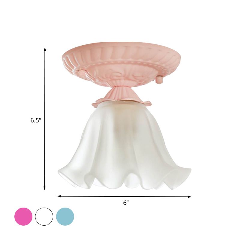 Scalloped Metal Ceiling Light Country 1 Bulb Living Room Flush Mount Lighting in White/Pink/Blue