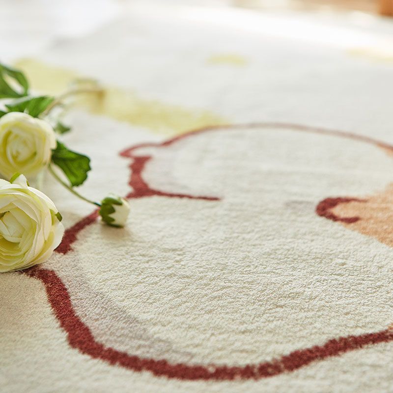 White Dog Rug Polyester Casual Rug Non-Slip Backing Rug for Drawing Room
