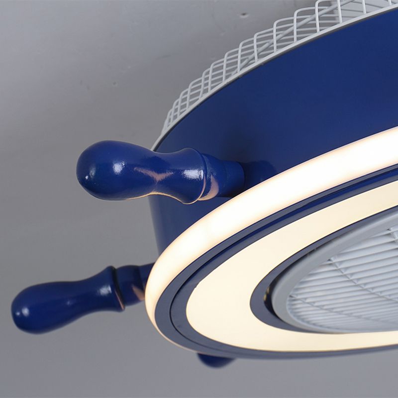 Iluminación de ventilador de timón azul marino LED acrílico Semi Flush Mounte de techo para niños para niños Room