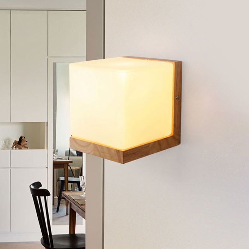 Contemporary Square Sconce Light White Glass 1 Bulb Living Room Wall Mounted Lighting
