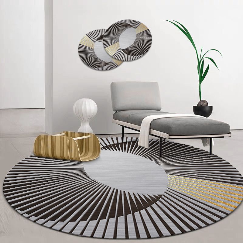 Black Modern Rug Polyester Straight Line Rug Washable Rug for Drawing Room