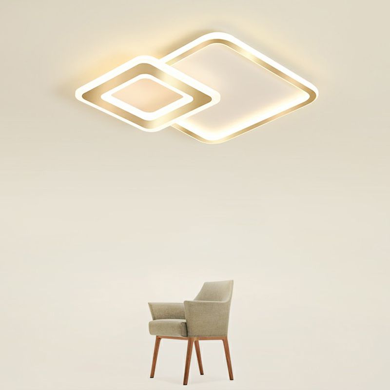 Acrylic Square LED Ceiling Fixture Minimalistic Golden Flush Mount Lighting for Bedroom