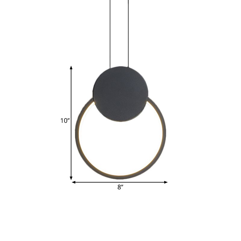 Metal Round/Rhombus Ceiling Pendant Modernist LED Black Hanging Lamp Kit in Warm/White Light for Bedroom
