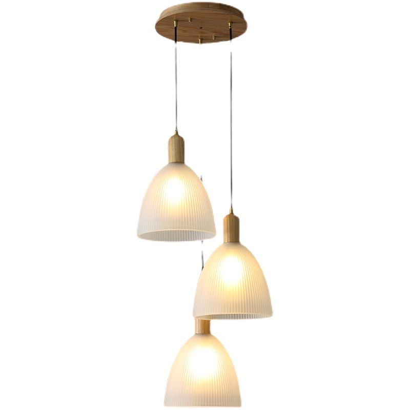 Modern Minimalist Glass Hanging Light Wooden Pendant Lighting Fixture for Sitting Room