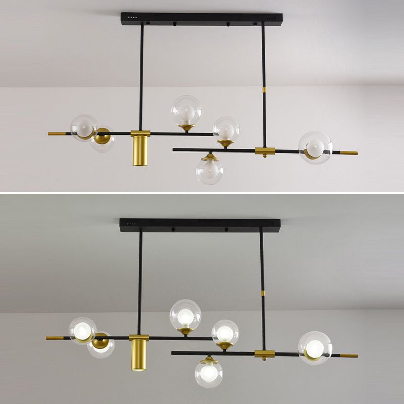 7 - Light Ceiling Pendant Light Iron Kitchen Island Fixture with Glass Ball Shade