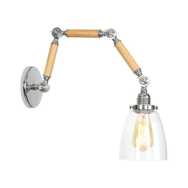1 Bulb Tapered Wall Mounted Light Fixture Vintage Chrome Clear Glass Lighting with Extendable Arm