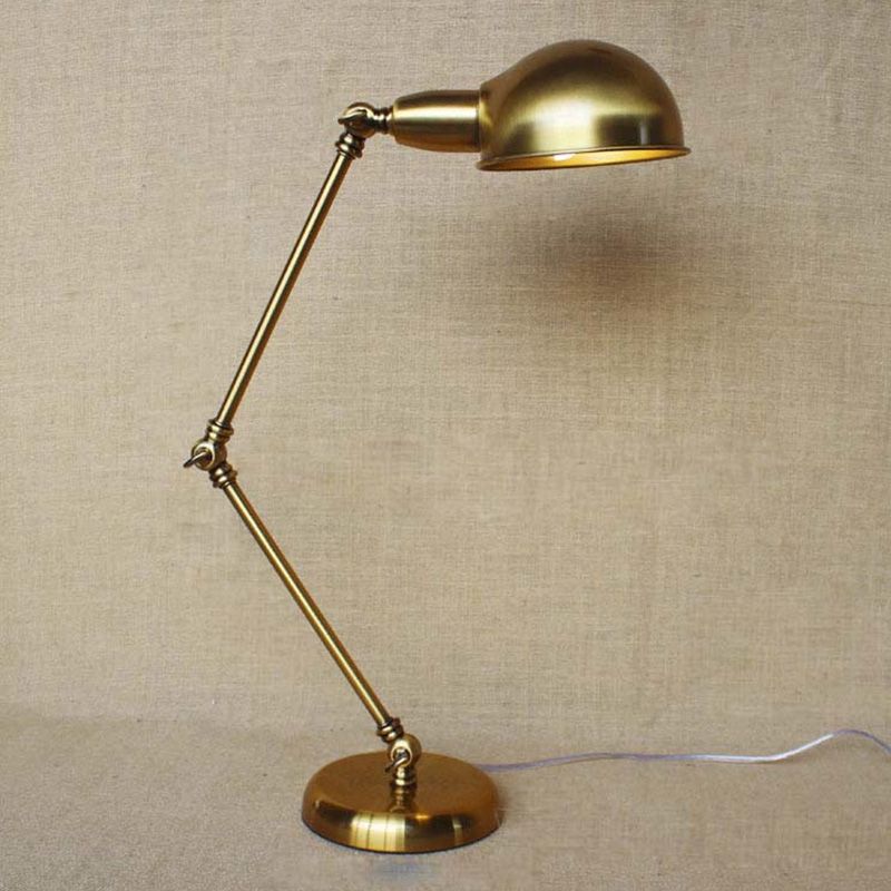 1 Light Swing Arm Desk Lighting with Dome Shade Industrial Brass/Chrome Metal Reading Lamp