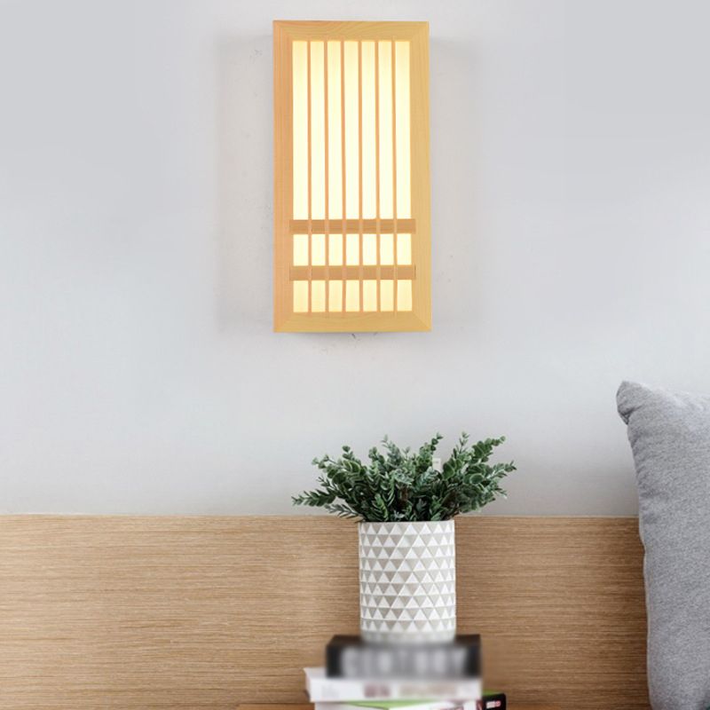 Luces de apliques de pared rectangular de estilo contemporáneo madera 1 lámpara de luz