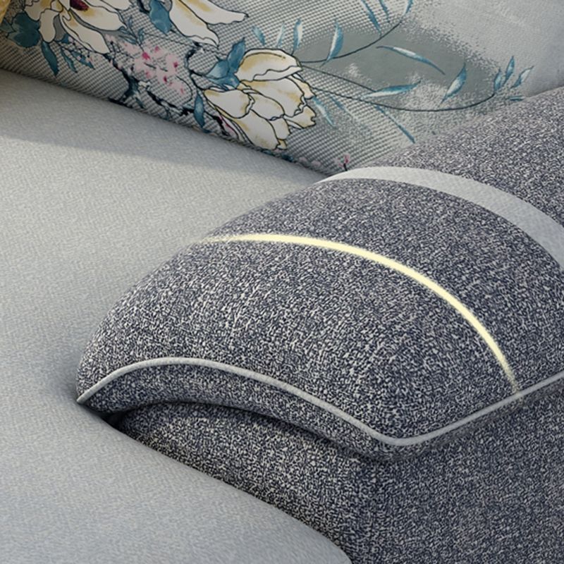 Cushion Back Contemporary Chaise Cotton 4-Seater Modular Sofa