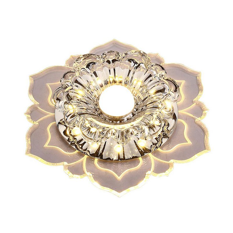 Crystal Flower Shaped LED Flush Mount Modern Clear Flushmount Ceiling Light for Entryway