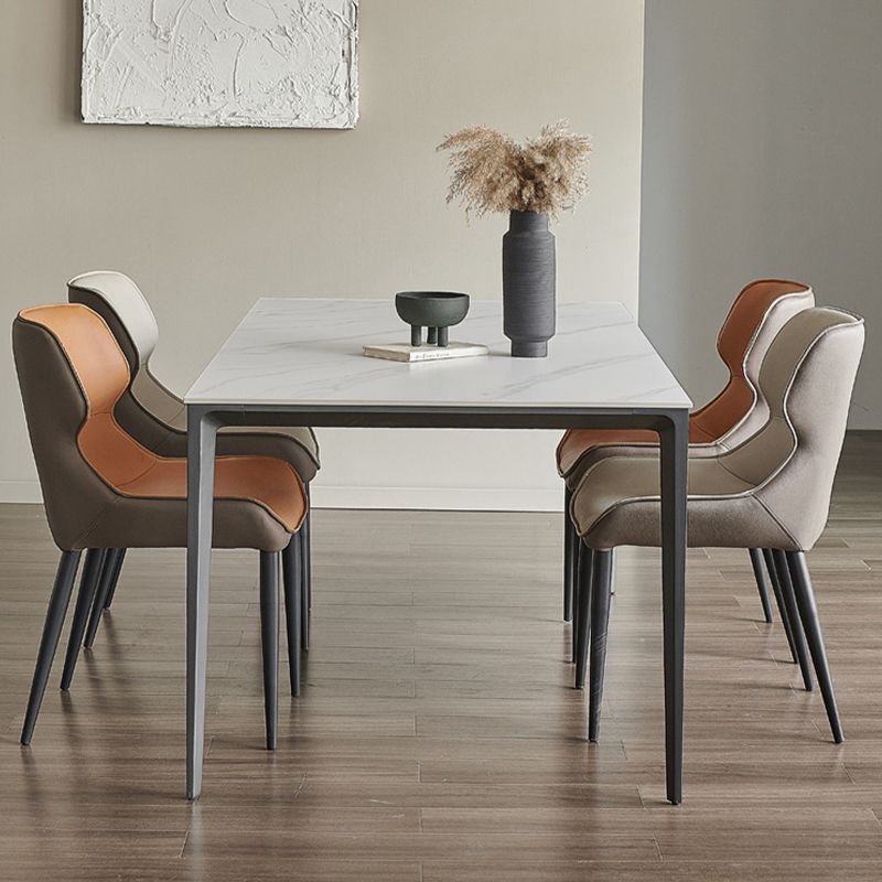 Modern Stone Top Rectangle Dinette Table Metal Base Dining Table in White