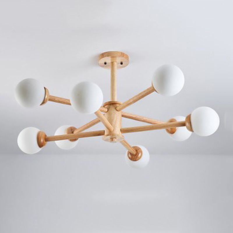 Multi Light Spherical Branch Hanging Lights Modern Style Wood Hanging Lighting