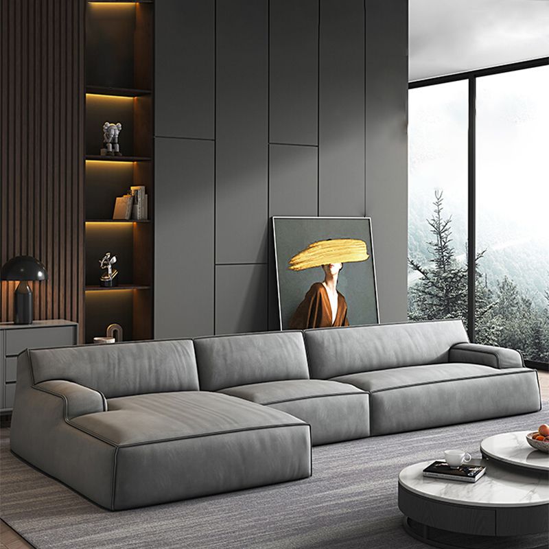 Recessed Arm Modular/Stationary Furniture Sectionals in Grey