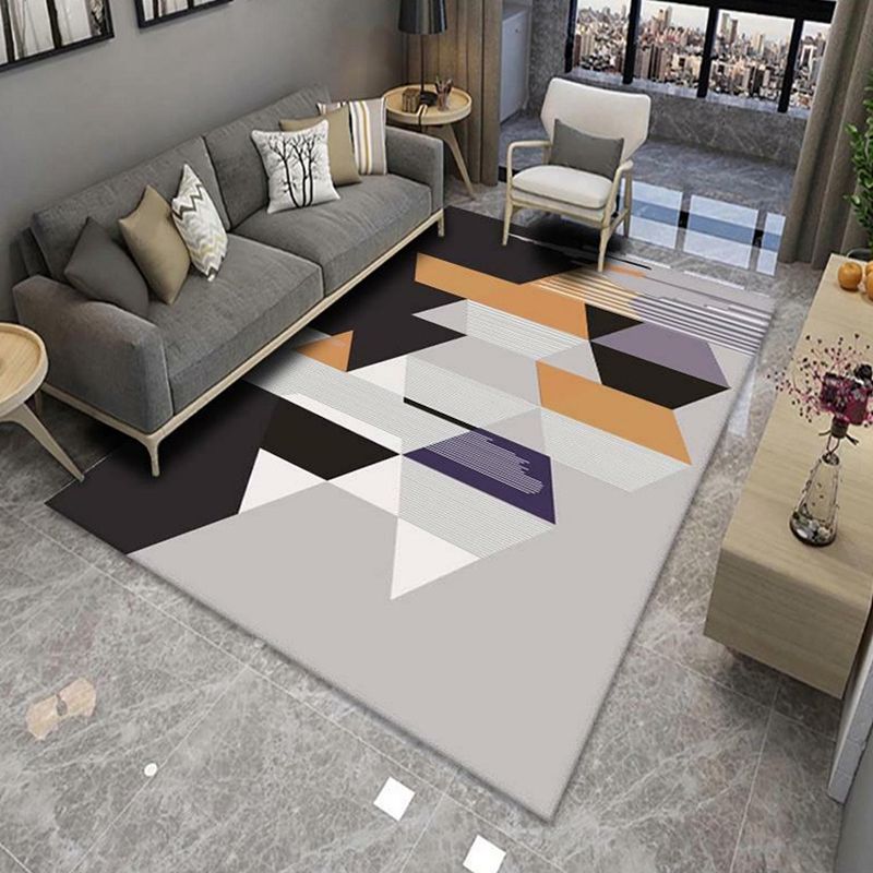 Grey Casual Carpet Polyester Geometry Carpet Washable Carpet for Living Room