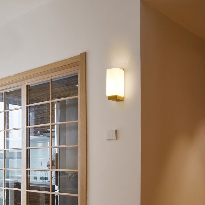 Luz de pared de color de registro de vidrio en la lámpara de pared rectangular de madera de estilo conciso moderno para espacios interiores