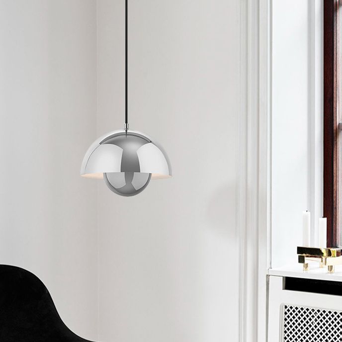 Modern Globe Pendant Ceiling Lights 1 Light Pendant with Stainless Steel Shade for Bedroom