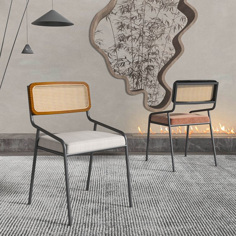 Industrial Style Linen Fabric Dining Chairs Open Back Dining Side Chairs